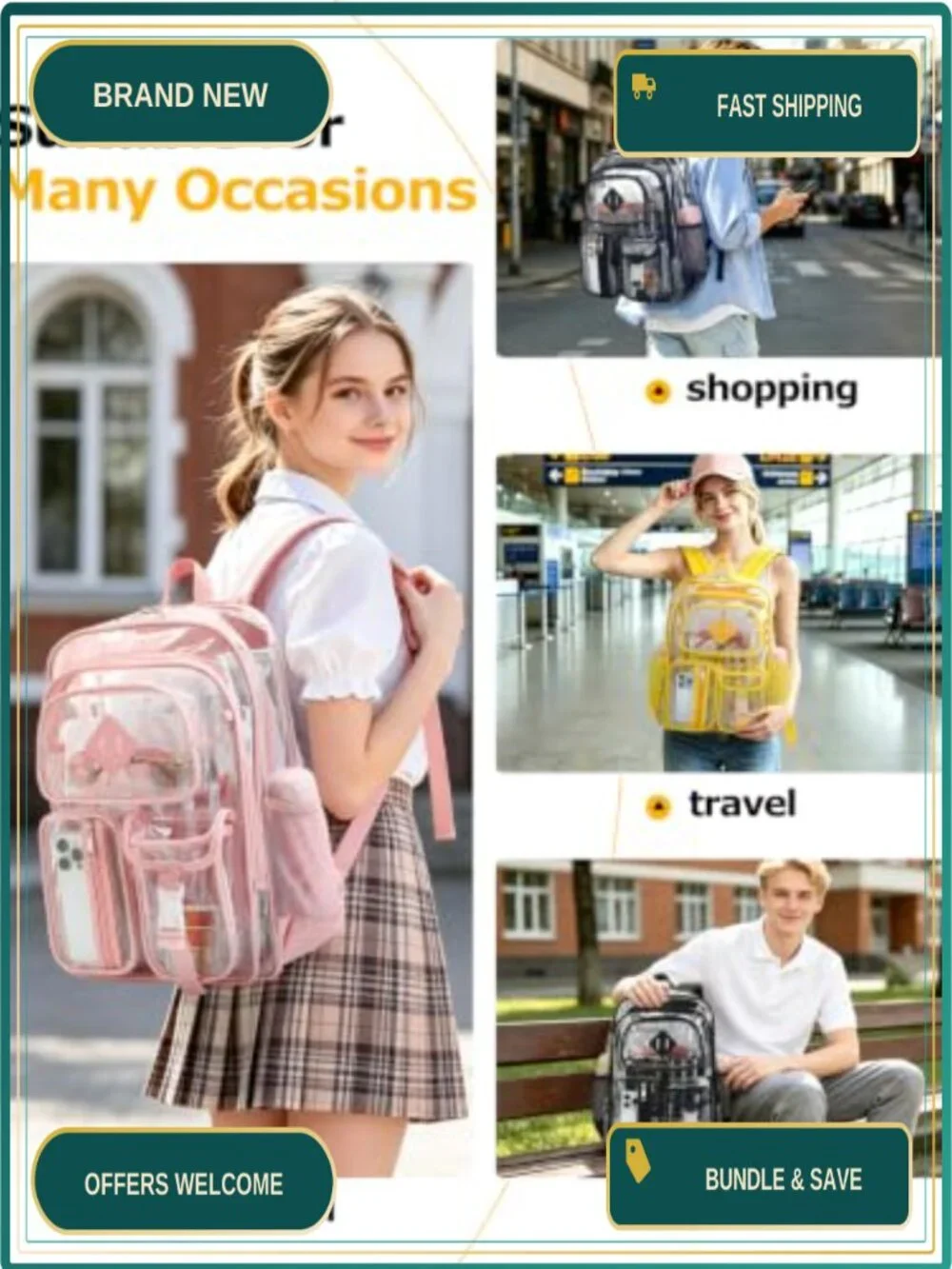 Clear Backpack for School Women Girls Heavy Duty Transparent PVC Bookbag
